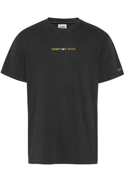 TOMMY JEANS T-Shirt Halbarm Rundhals Logodruck schwarz