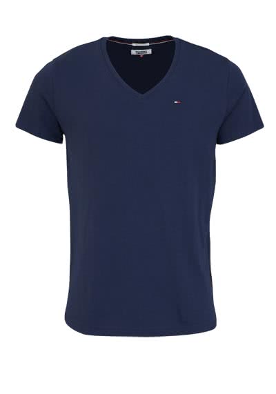TOMMY JEANS T-Shirt Halbarm V-Ausschnitt einfarbig dunkelblau