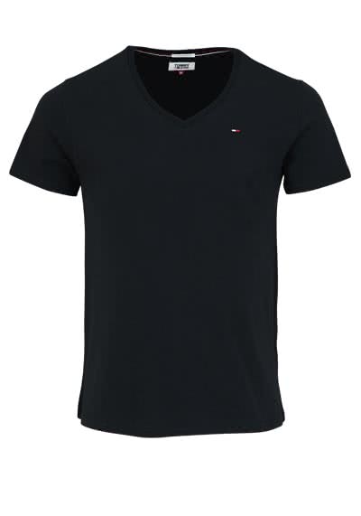 TOMMY JEANS T-Shirt Halbarm V-Ausschnitt einfarbig schwarz