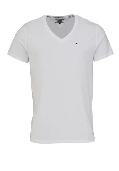 TOMMY JEANS T-Shirt Halbarm V-Ausschnitt einfarbig weiß