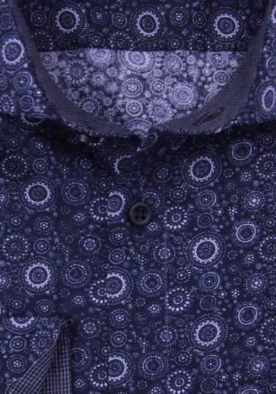 VENTI Modern Fit Hemd Langarm New Kent Kragen Muster dunkelblau