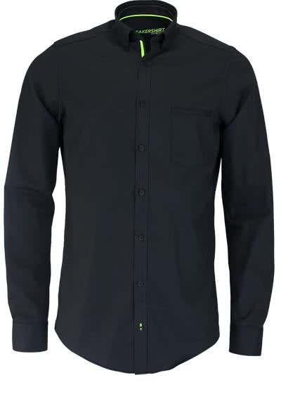 VENTI Modern Fit Hemd Langarm SNEAKERSHIRT Besätze in Neongelb schwarz
