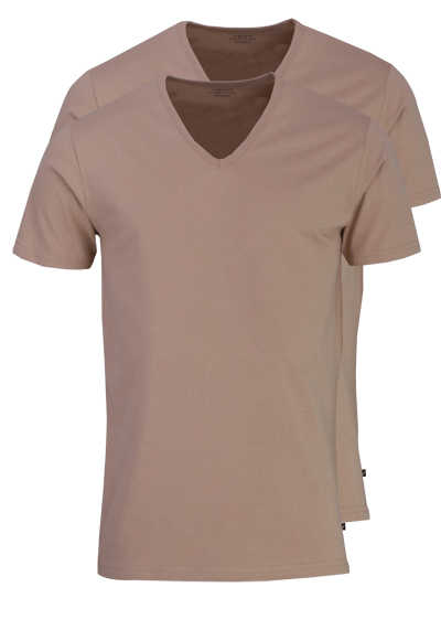 VENTI Modern Fit T-Shirt V-Ausschnitt Baumwollmix Doppelpack Jersey beige