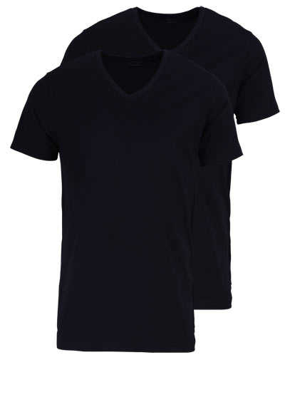 VENTI Modern Fit T-Shirt V-Ausschnitt Baumwollmix Doppelpack Jersey schwarz
