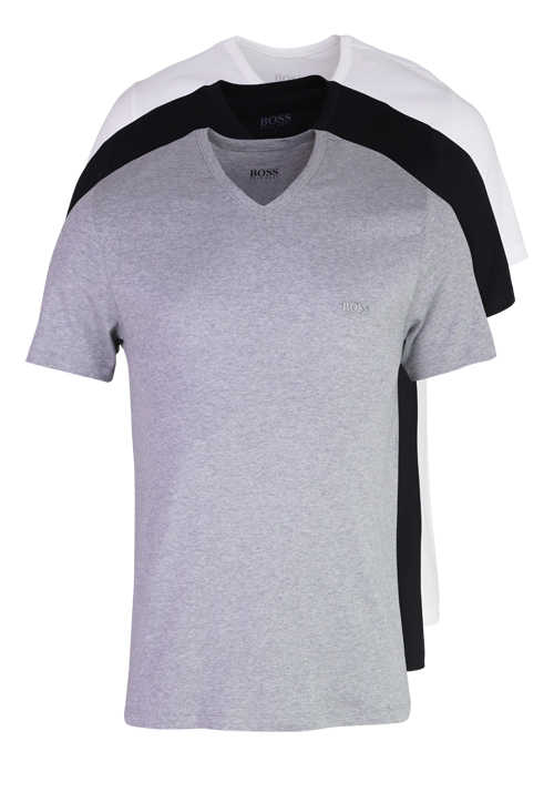 BOSS Regular Fit Kurzarm T-Shirt V-Ausschnitt 3er Pack weiß/grau/schwarz