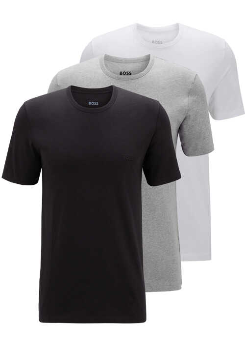 BOSS Regular Fit T-Shirt Halbarm Rundhals 3er Pack weiß/grau/schwarz