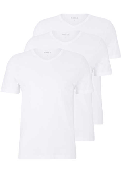 BOSS Regular Fit T-Shirt Halbarm V-Ausschnitt 3er Pack weiß