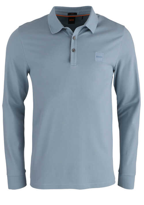 BOSS Slim Fit Poloshirt PASSERBY Langarm Polokragen geknöpft Logo-Detail rauchblau