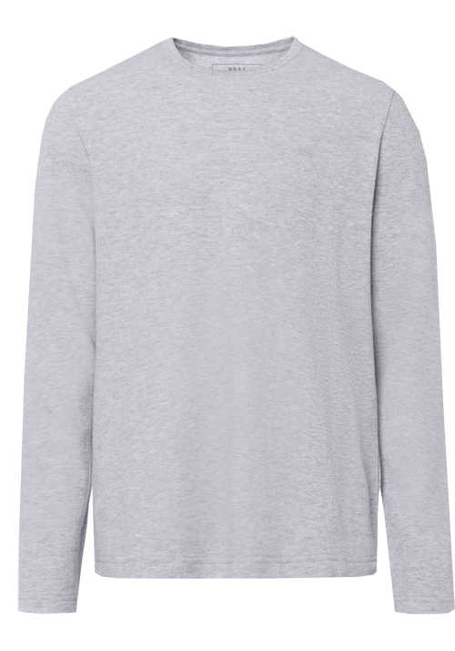 BRAX Langarm Sweatshirt Rundhals Logo reine Baumwolle hellgrau