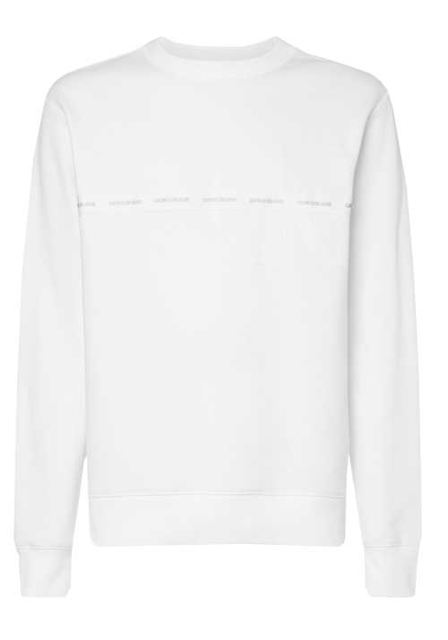 CALVIN KLEIN JEANS Langarm Sweatshirt Rundhals Logo-Patch Uni weiß