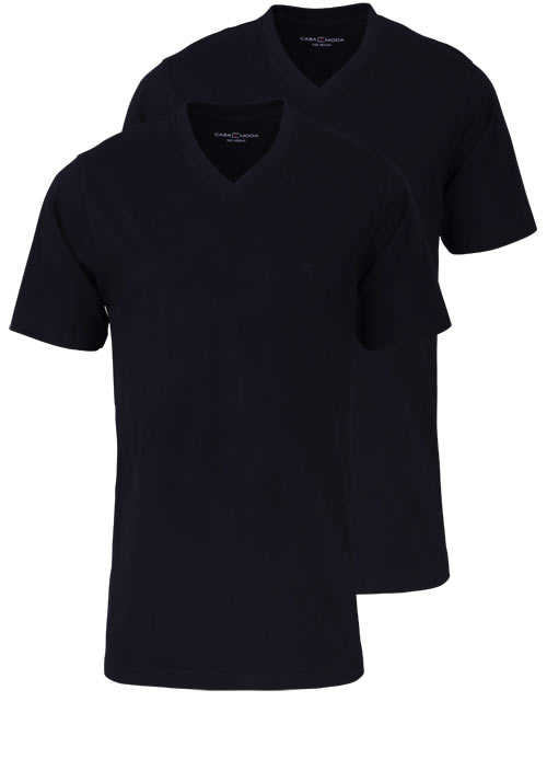 CASAMODA T-Shirt V-Auschnitt reine Baumwolle Doppelpack schwarz