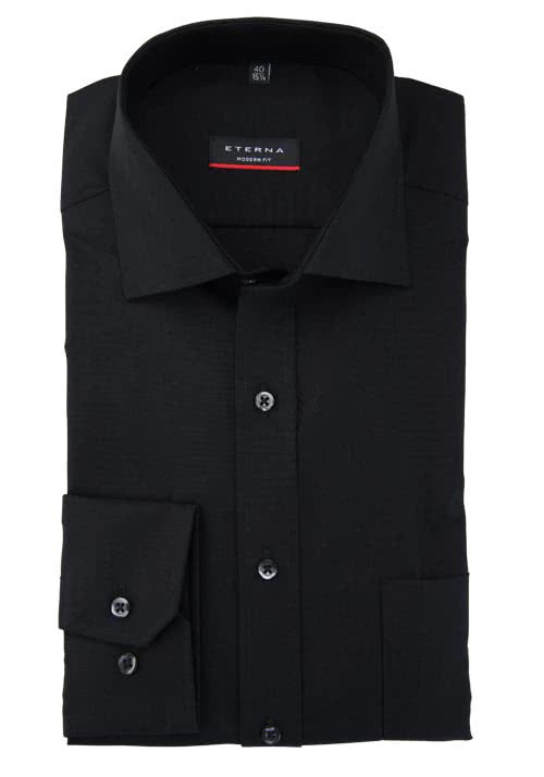 ETERNA Modern Fit Hemd Langarm mit Brusttasche schwarz
