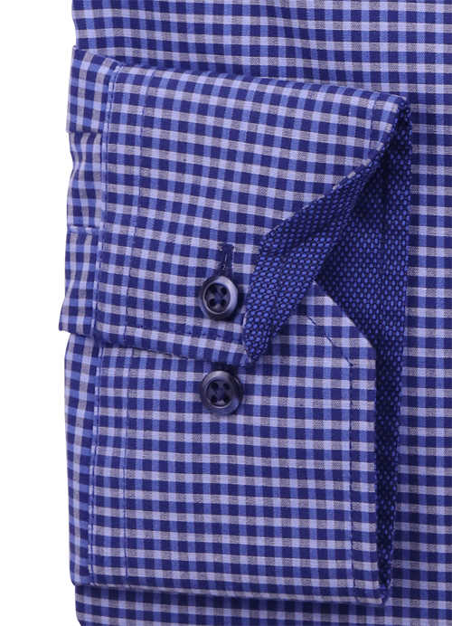 ETERNA Modern Fit Hemd extra kurzer Arm mit Besatz Karo dunkelblau