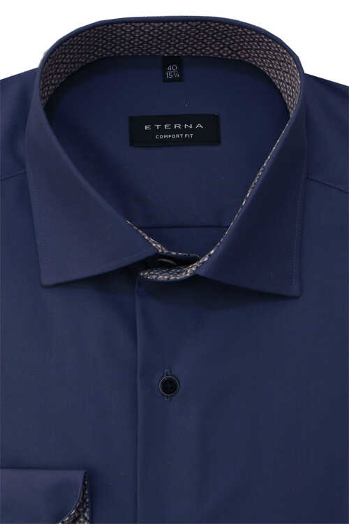 ETERNA Comfort Fit Hemd extra langer Arm New Kent Kragen dunkelblau