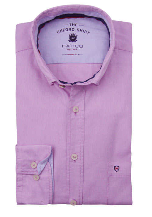 HATICO Modern Fit Hemd Langarm Button Down Kragen Struktur rosa