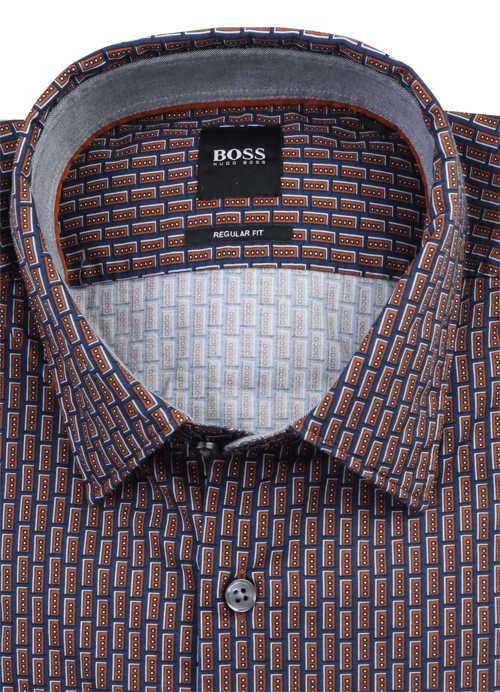 BOSS Regular Fit Hemd LUKAS_53F Langarm geknöpft Muster orange