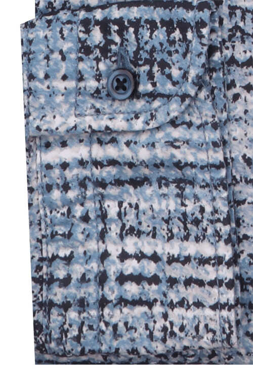 BOSS Slim Fit Hemd MAGNETON Langarm New Kent Kragen Stretch Muster hellblau