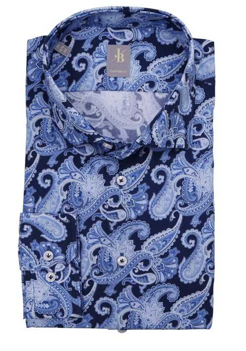 JACQUES BRITT Custom Fit Hemd Langarm New Kent Kragen Muster blau