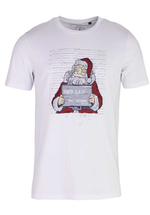 MARVELIS T-Shirt Halbarm Rundhals Weihnachts-Frontprint reine Baumwolle weiß