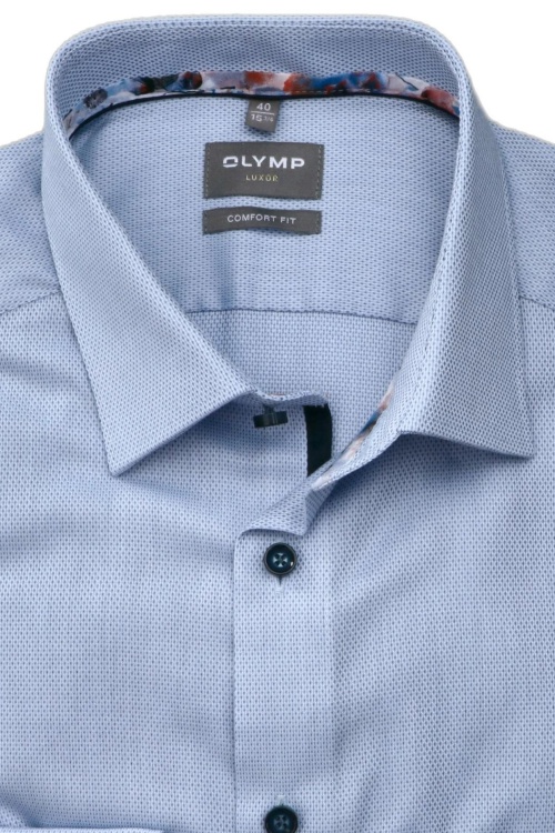 OLYMP Luxor comfort fit Hemd extra langer Arm New Kent Kragen Struktur hellblau