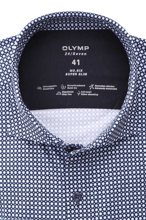 OLYMP No. Six 24/Seven super slim Hemd extra langer Arm Haifischkragen Punkte blau