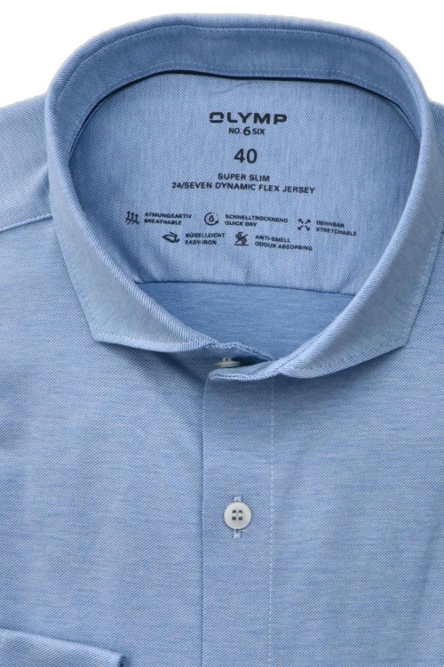 OLYMP No. Six 24/Seven super slim Hemd extra langer Arm Haifischkragen Stretch blau