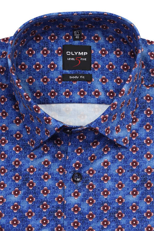 OLYMP Level Five body fit Hemd extra langer Arm Muster blau