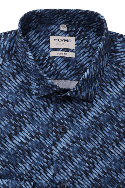 OLYMP Level Five body fit Hemd extra langer Arm New Kent Kragen Muster blau