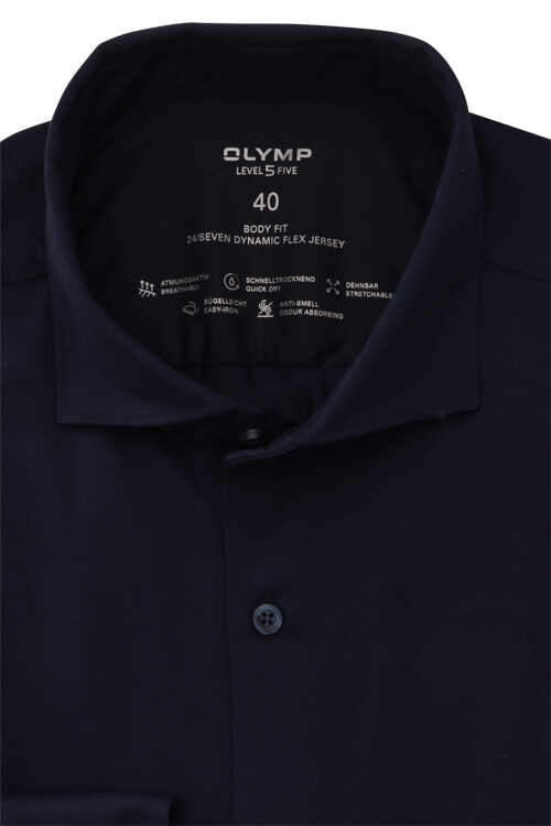 OLYMP Level Five 24/Seven body fit Hemd extra langer Arm Jersey Stretch nachtblau