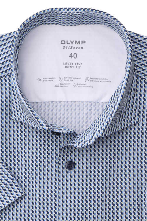 OLYMP Level Five 24/Seven body fit Hemd Halbarm Haifischkragen Muster blau