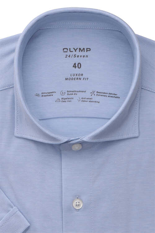 OLYMP Luxor 24/Seven modern fit Hemd Halbarm Haifichkragen Jersey blau
