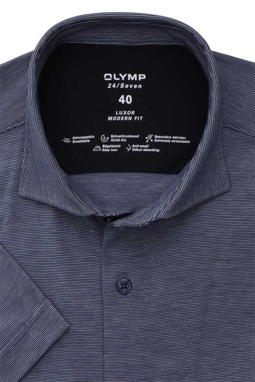 OLYMP Luxor 24/Seven modern fit Hemd Halbarm Haifichkragen Jersey nachtblau