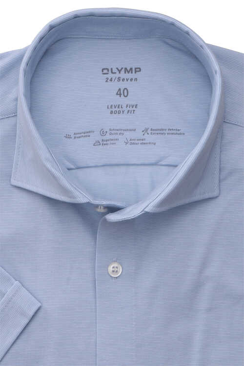 OLYMP Level Five 24/Seven body fit Hemd Halbarm Haifichkragen Jersey blau