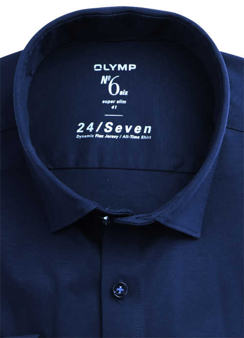 OLYMP No. Six 24/Seven super slim Businesshemd Langarm Haifischkragen Struktur nachtblau
