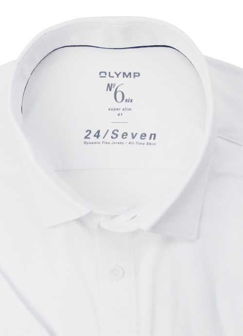 OLYMP No. Six 24/Seven super slim Businesshemd Halbarm Haifischkragen Struktur weiß