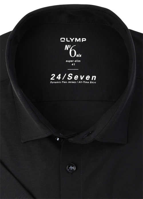 OLYMP No. Six 24/Seven super slim Businesshemd Halbarm Haifischkragen Struktur schwarz