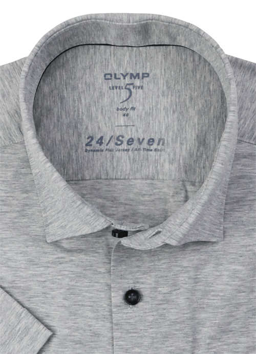 OLYMP Level Five body fit Hemd 24 / Seven Halbarm Jersey Stretch grau