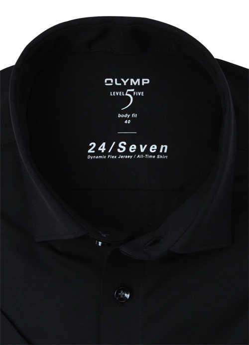 OLYMP Level Five 24/Seven body fit Hemd Halbarm Jersey Stretch schwarz
