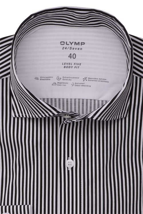 OLYMP Level Five 24/Seven body fit Hemd Langarm Jersey Streifen schwarz
