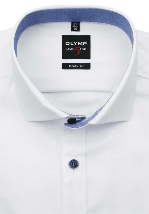 OLYMP Level Five body fit Hemd Langarm New Kent Kragen Muster weiß