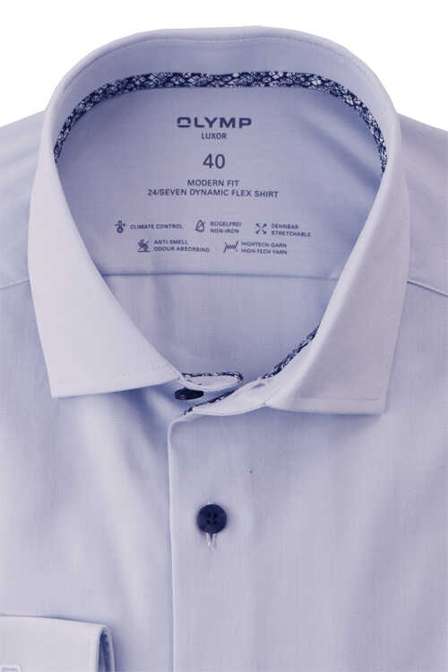 OLYMP Luxor 24/Seven modern fit Hemd extra kurzer Arm New Kent Kragen Stretch hellblau