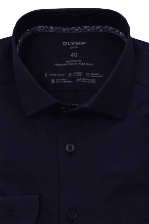 OLYMP Luxor 24/Seven modern fit Hemd extra langer Arm New Kent Kragen Stretch nachtblau