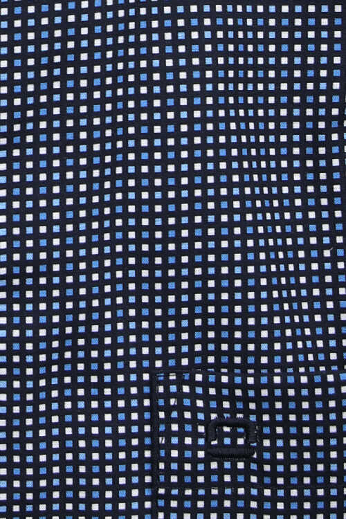 OLYMP Luxor modern fit Hemd Halbarm Haifischkragen Muster dunkelblau
