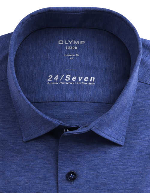OLYMP Luxor 24/Seven modern fit Hemd Langarm Jersey Stretch rauchblau
