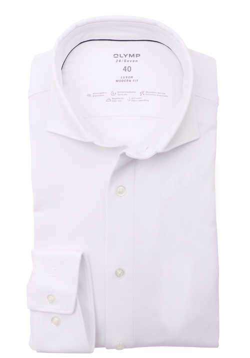 OLYMP Luxor 24/Seven modern fit Hemd extra kurzer Arm Haifischkragen Jersey weiß
