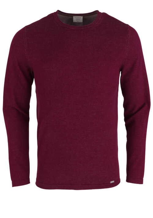 OLYMP Level Five Strick Body Fit Pullover Langarm Rundhals beere