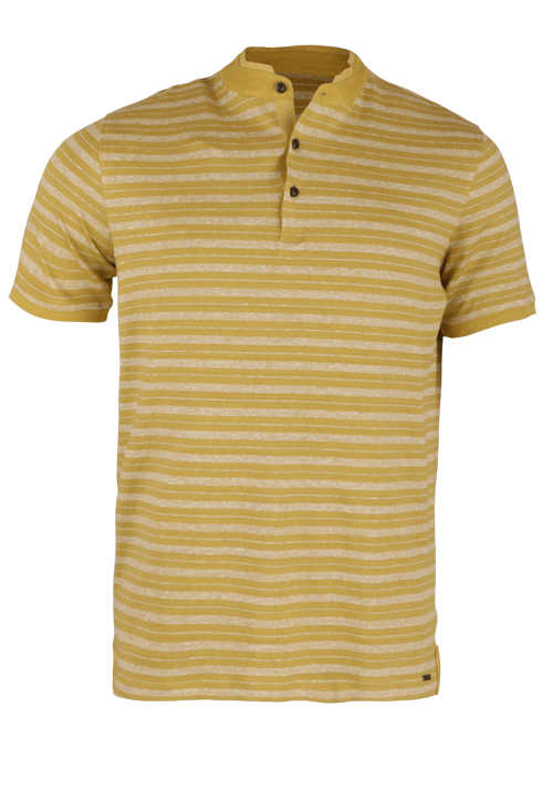 OLYMP Level Five T-Shirt Serafino body fit Halbarm Jersey Ringel gelb