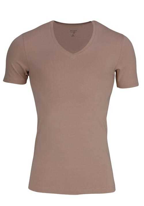 OLYMP T-Shirt Level Five body fit V-Ausschnitt beige