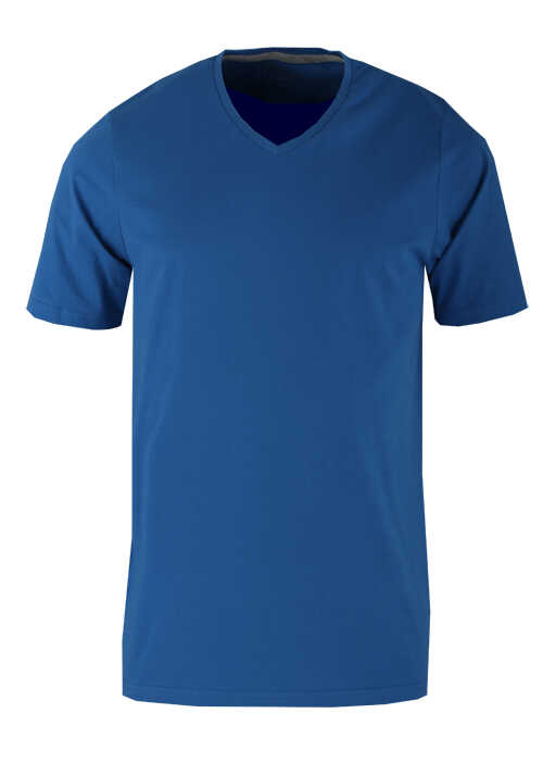 REDMOND T-Shirt Kurzarm V-Ausschnitt mittelblau
