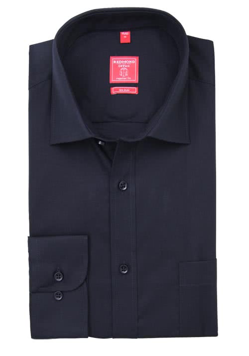 REDMOND Regular Fit Hemd Langarm mit New Kent Kragen schwarz